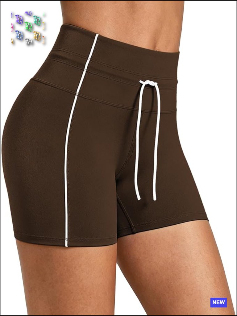 High-Waist Drawstring Biker Shorts Tummy Control Workout Yoga Running Shorts